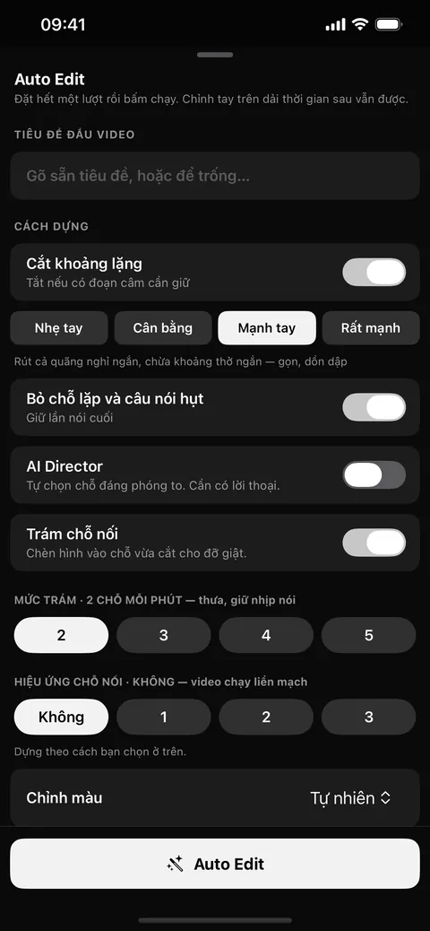 Bảng Auto Edit: mọi tuỳ chọn trong một chỗ